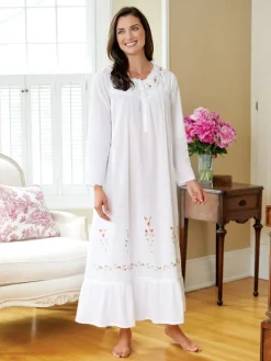 Sweetheart Rose Embroidered Cotton Nightgown