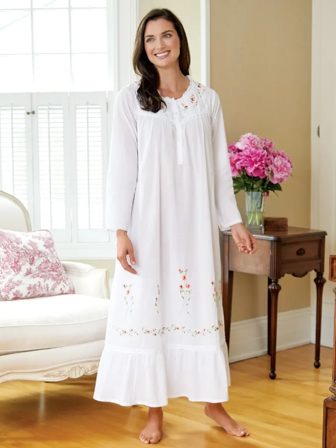 Sweetheart Rose Embroidered Cotton Nightgown