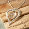 Swirling Heart Double-Sided Silver Pendant Necklace