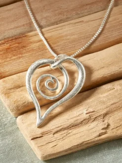 Swirling Heart Double-Sided Silver Pendant Necklace