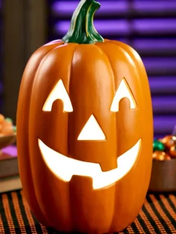 Tall Lighted Halloween Jack-o'-Lantern Ceramic Decoration