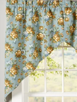 Tapestry Rose Rod Pocket Swag Pair