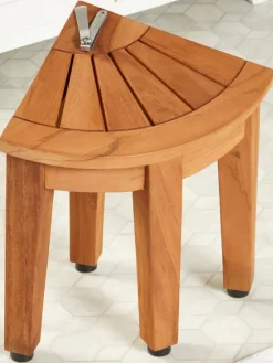 13" Teak Wood Angled Corner Shower Foot Rest