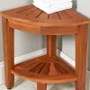 17.5" Teak Wood Corner Shower Stool With Shelf