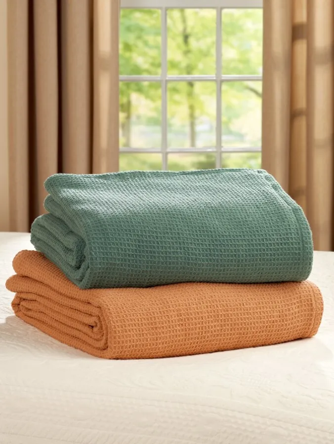 Textured Woven Cotton Blanket or Throw