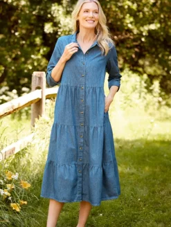 Tiered Chambray Midi Dress