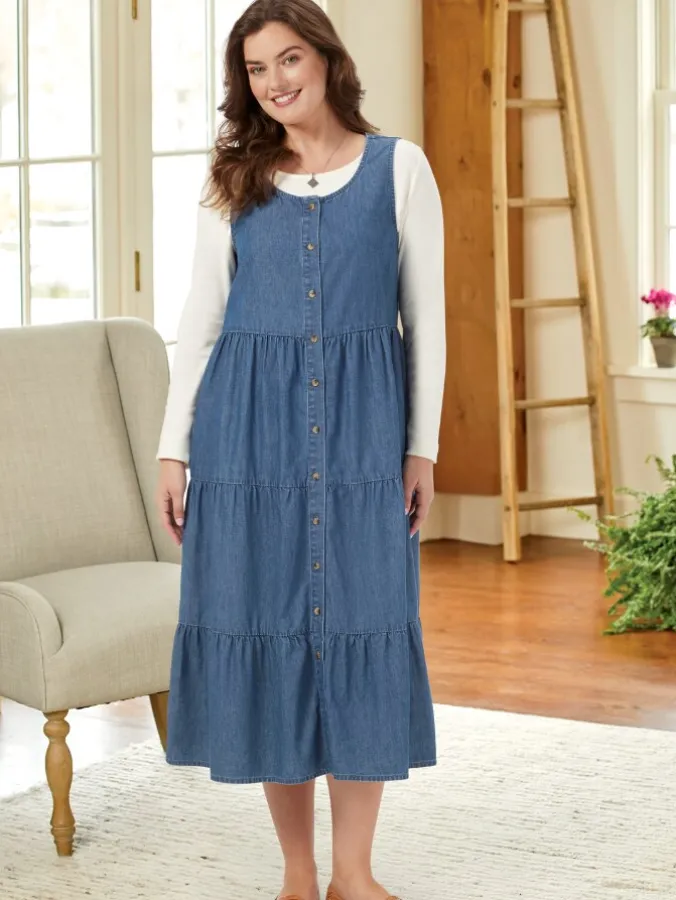 Tiered Cotton Chambray Jumper