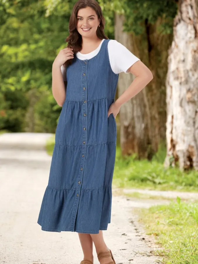 Tiered Cotton Chambray Jumper