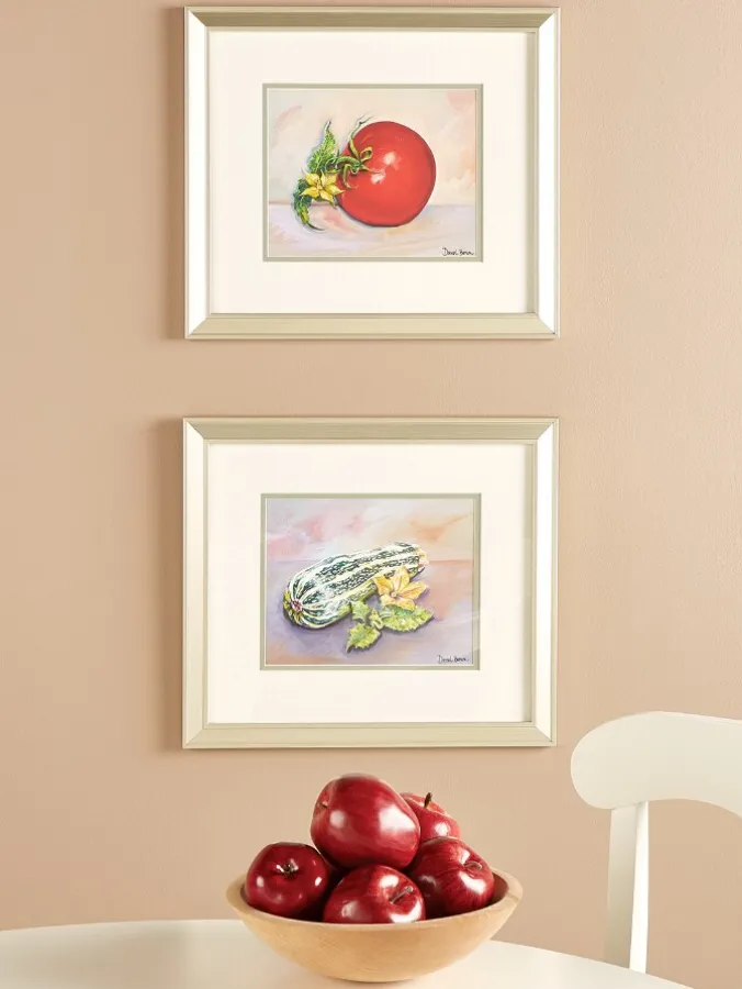 Tomato And Zucchini Framed Art Prints by Donnel Barnum, 2 Prints