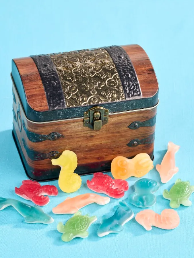 Treasure Chest Tin With Under the Sea Fruity Gummies