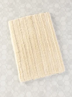 Tufted Ivory Stripe Reversible Cotton Bath Rug, In 3 Sizes