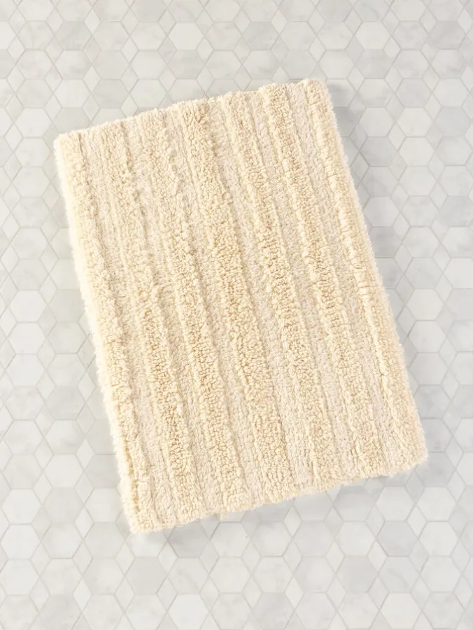 Tufted Ivory Stripe Reversible Cotton Bath Rug, In 3 Sizes