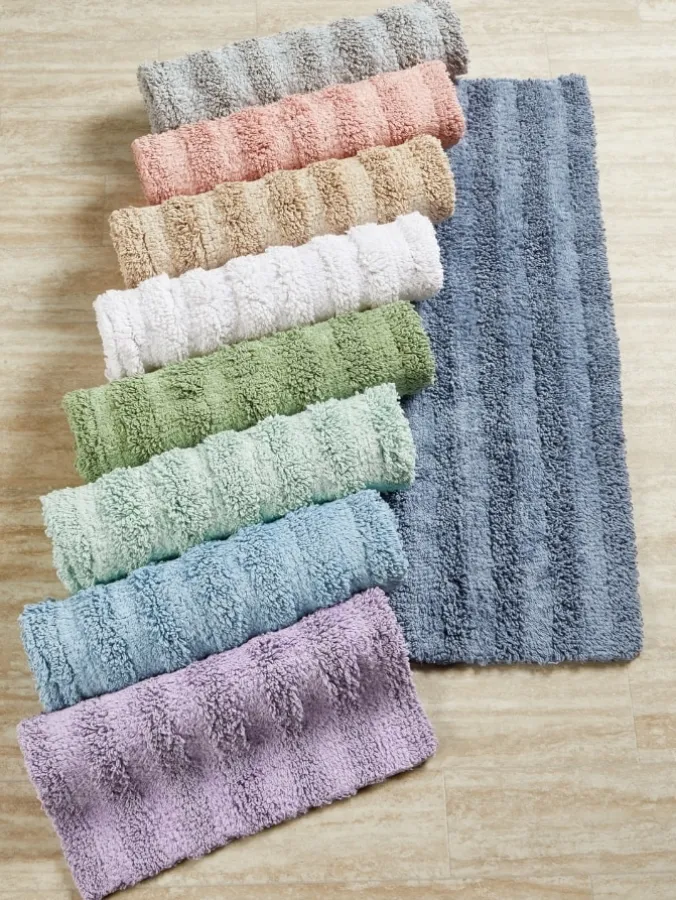 Tufted Stripe Reversible Cotton Bath Rug, In 3 Sizes