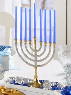 Two-Tone Brass and Nickel Hanukkah Menorah