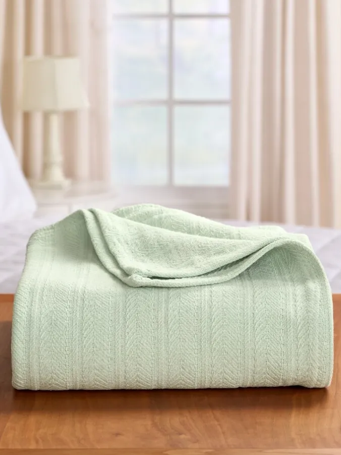 Vellux Cotton Textured Chevron-Weave Blanket