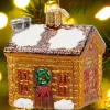 Vermont Log Cabin Blown-Glass Christmas Ornament