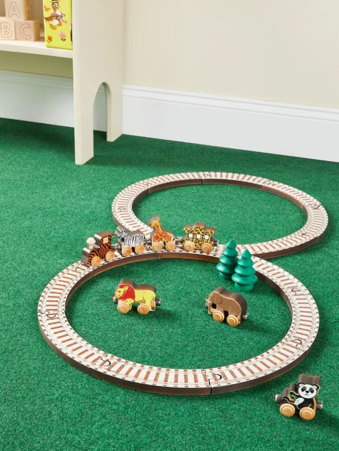 Vermont-Made Hardwood Maple Safari Wooden Train Set