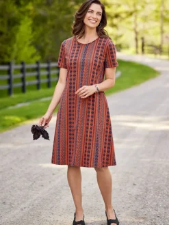 Vertical-Print Cotton Knit Dress