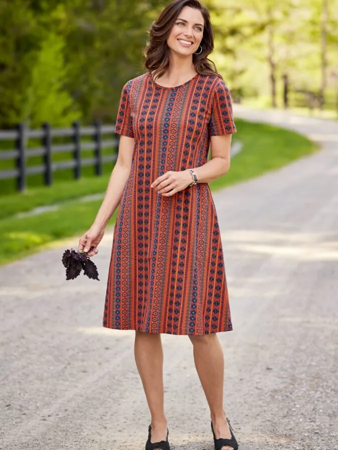 Vertical-Print Cotton Knit Dress