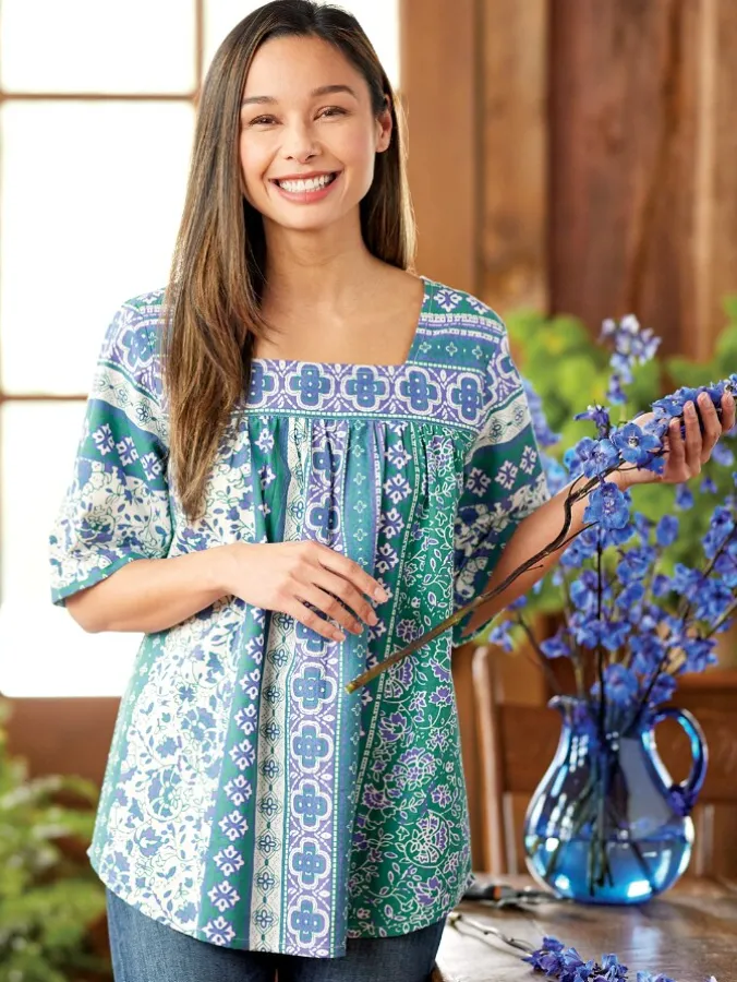 Vertical-Print Cotton Muumuu Top