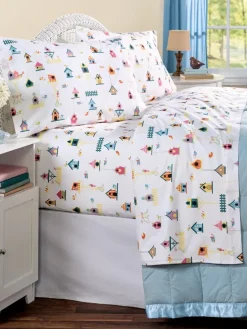Vintage Birdhouse Portuguese Cotton Percale Sheet Set