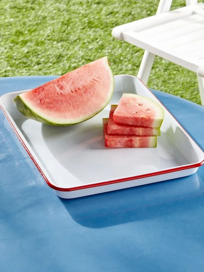 Vintage White Enamelware Rectangular Serving Tray