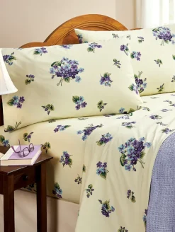 Violet Bouquets Portuguese Cotton Percale Sheet Set