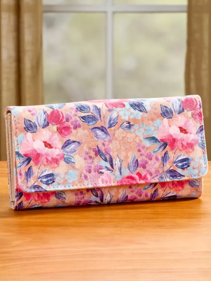 Watercolor Floral RFID-Blocking Clutch Wallet