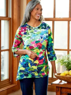 Watercolor Lilies Floral Cotton Tunic