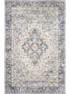 Watercolor Medallion Distressed Persian-Style Rug