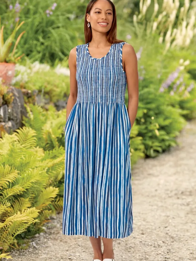 Watercolor Striped Smocked Midi Sundress