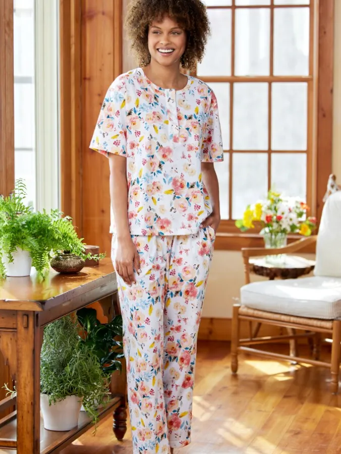 Watercolor Wildflowers Henley Pajamas