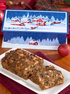 Weston Snowy Village Tin With Vermont-Made Liqueur Fruitcake