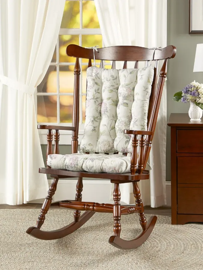 Whispering Hydrangea Never-Flatten Rocker Chair Cushion Set