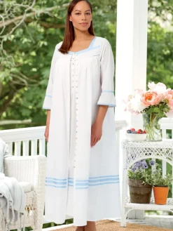 White with Blue Piping Eileen West Summer Breeze Cotton Robe