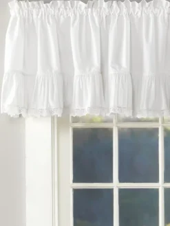Wide Ruffles Lace Trim Rod Pocket Tailored Valance