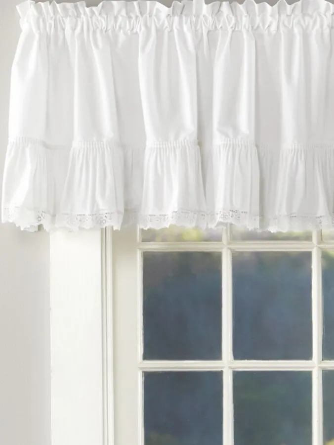 Wide Ruffles Lace Trim Rod Pocket Tailored Valance