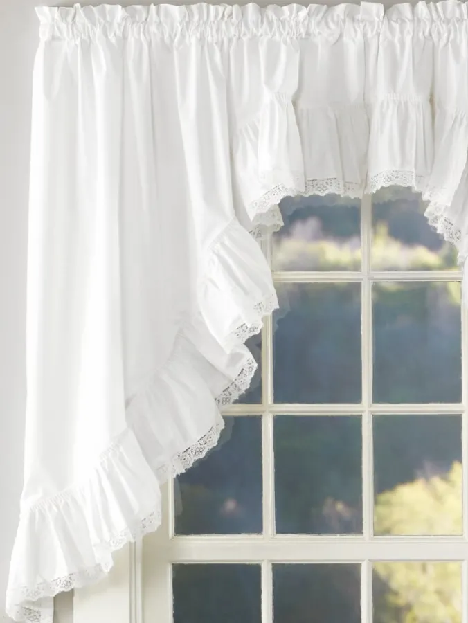 Wide Ruffles Lace Trim Swag Pair