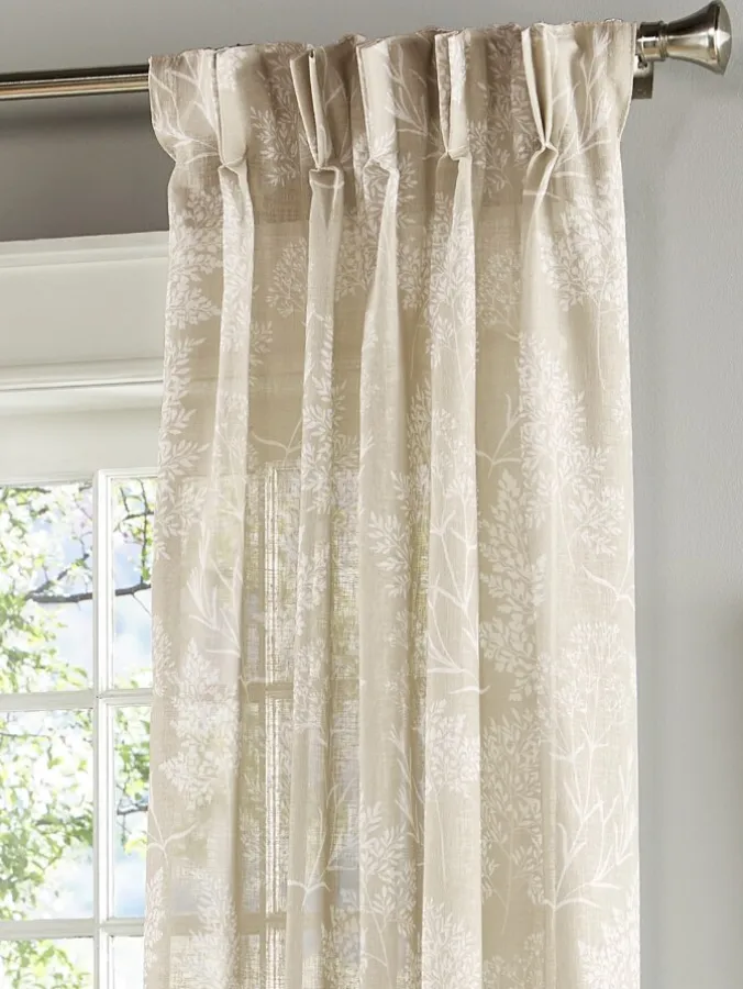 Wildflower Meadow Semi-Sheer Pinch Pleat Curtains With Back Tabs