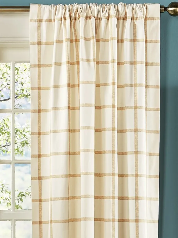 Windowpane Rod Pocket Plaid Print Curtains