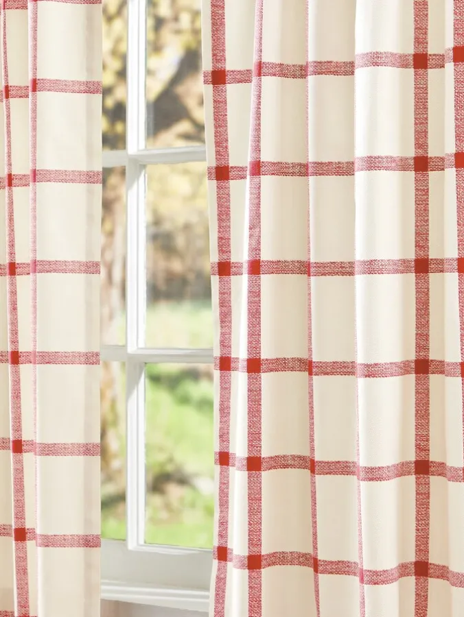 Windowpane Rod Pocket Plaid Print Curtains