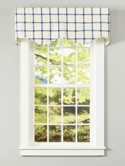 Windowpane Rod Pocket Plaid Print Scalloped Valance