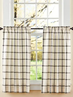 Windowpane Rod Pocket Tier Plaid Print Curtains