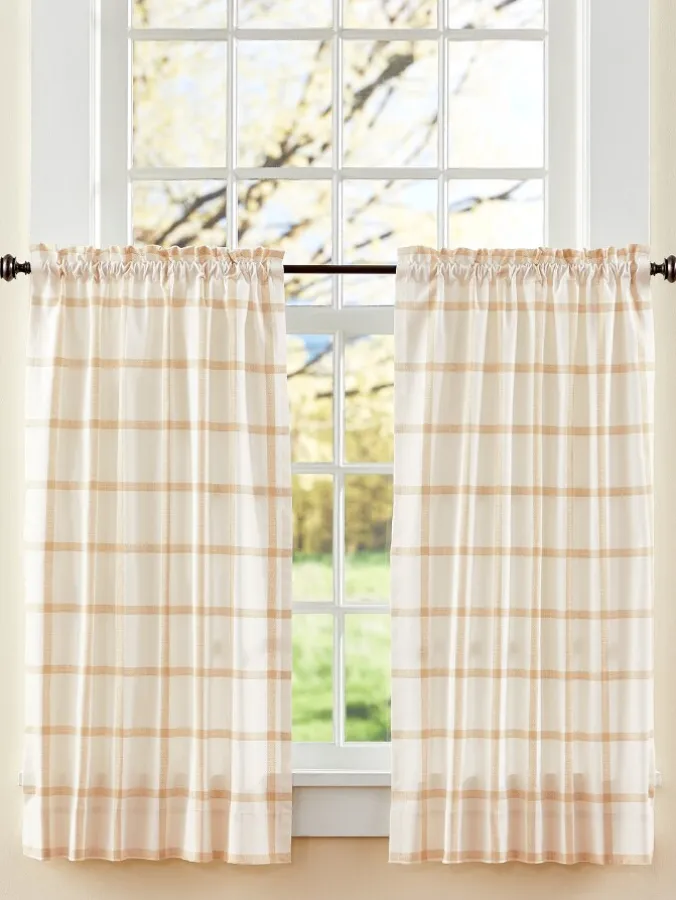 Windowpane Rod Pocket Tier Plaid Print Curtains