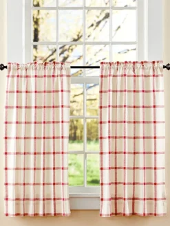 Windowpane Rod Pocket Tier Plaid Print Curtains