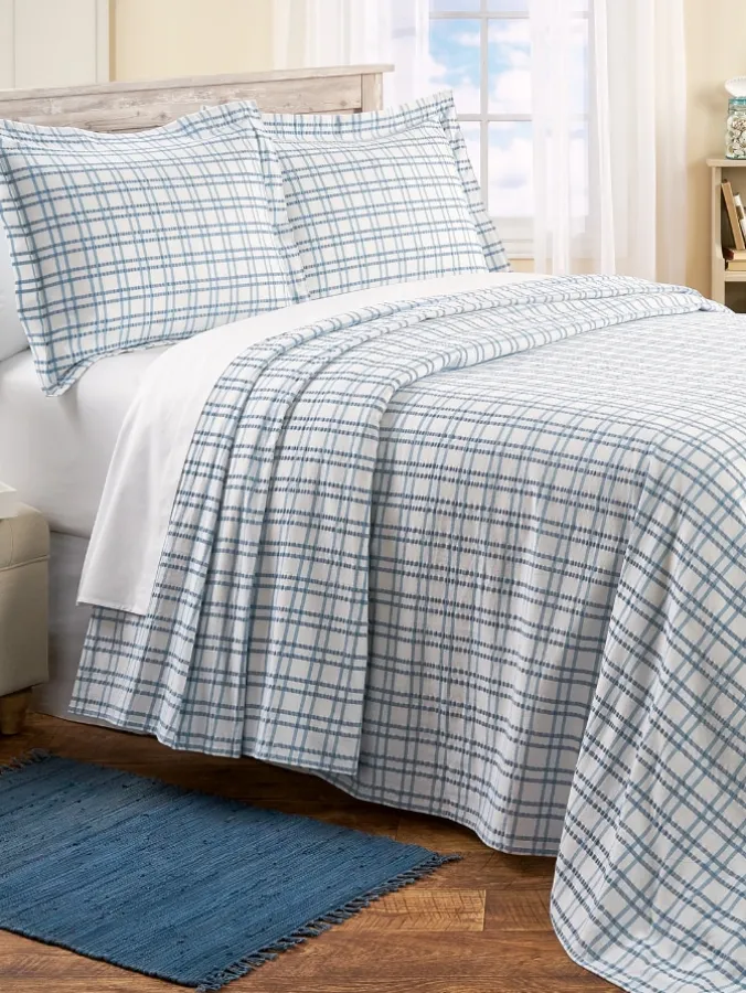 Windowpane Seersucker Cotton Bedspread or Pillow Sham