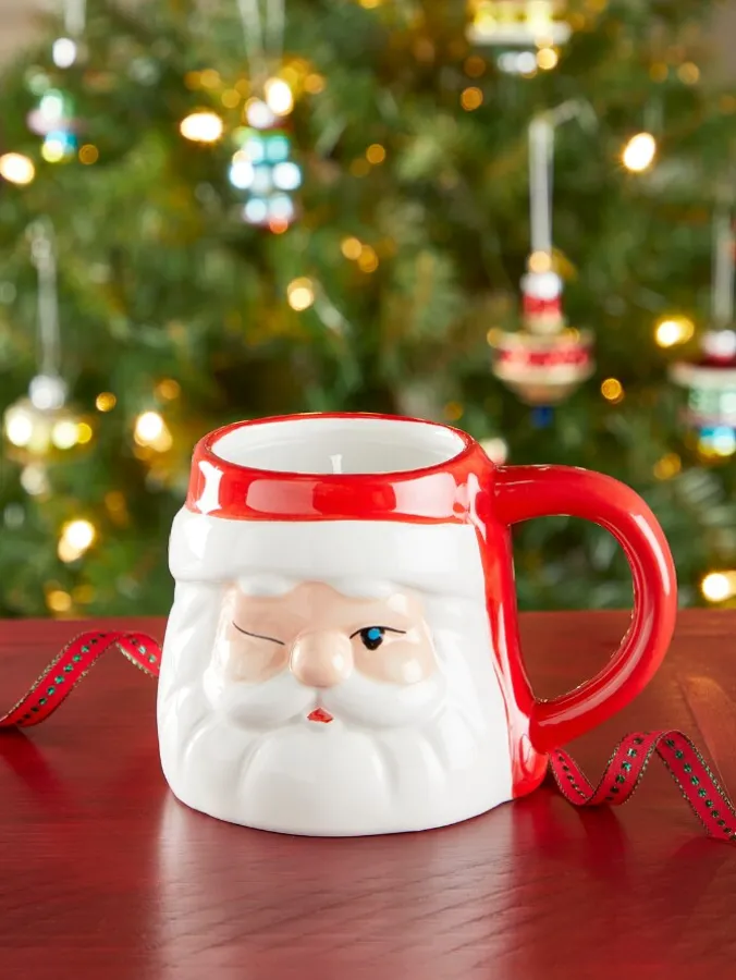 Winking Santa Ceramic Mug Candle