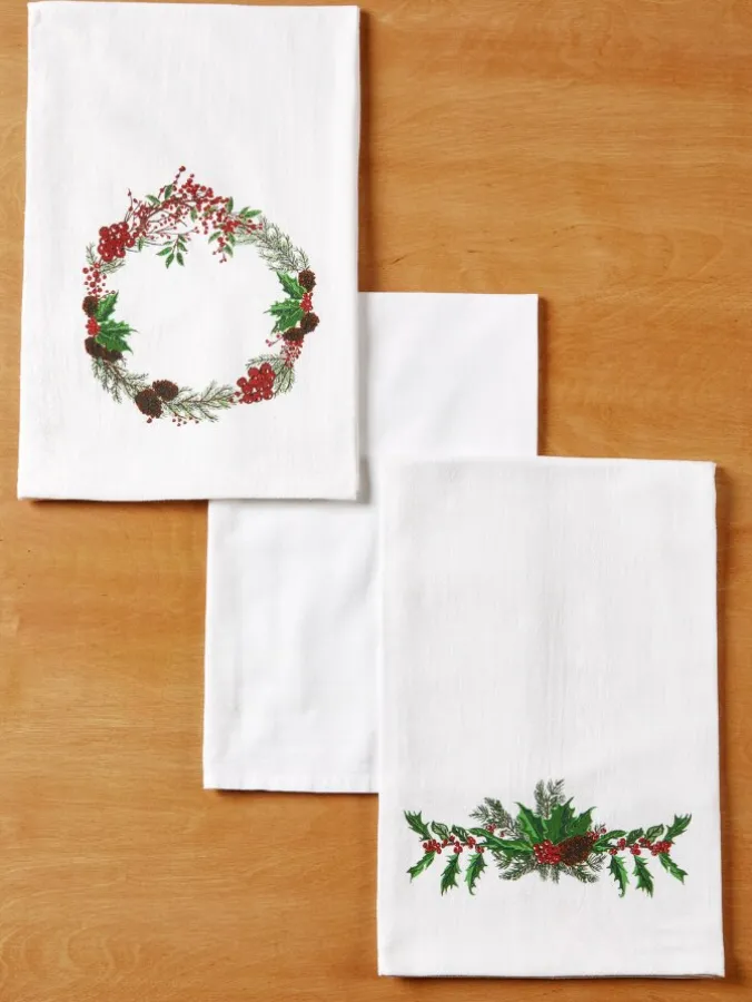 Winter Berries Flour Sack Christmas Kitchen Towels, Set of 3