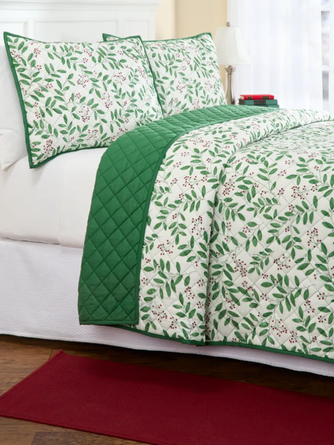 Winter Berries Oversized Cotton Quilt or Pillow Sham