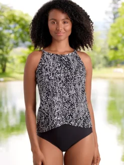 Women's Beach Pebble High-Neck Tulip-Hem Tankini Top